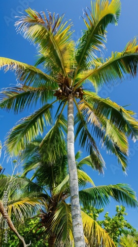 Palm tree that is growing in the middle of the day. Vertical background. 