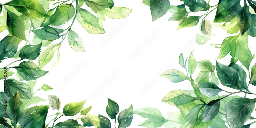 Vibrant watercolor painting of green leaves on a white background. Ideal for nature-themed designs