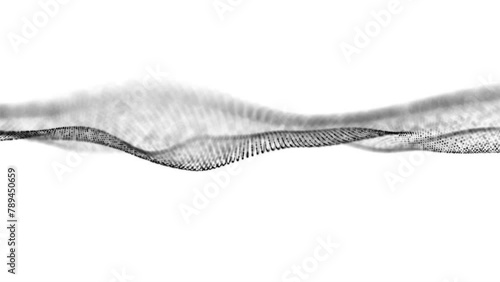 Abstract black color dot net particles . Futuristic particle flow on a white background. Abstract light black color dots net particles flowing wave animated pattern halftone gradient curve shape.