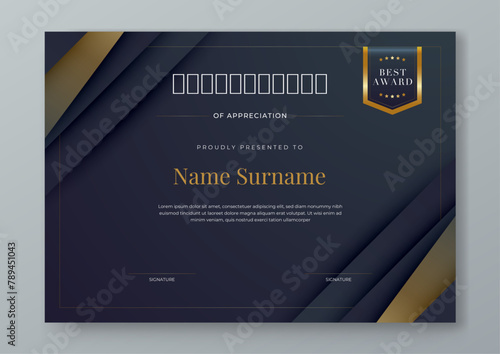 Black and gold vector modern luxury certificate corporate template design. For appreciation, achievement, awards, education, competition, diploma template