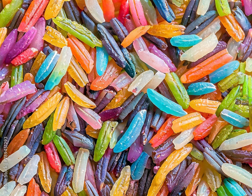 texture of rainbow rice grains close up