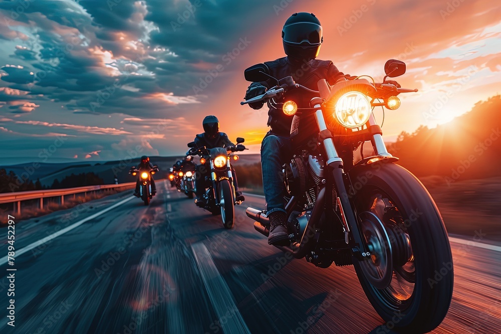 Group of motorcycle riders on the road. Group of motorcycle riders on the road.