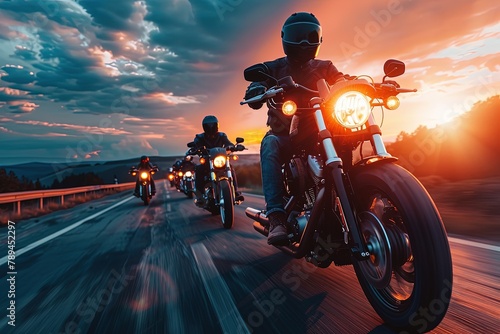 Group of motorcycle riders on the road. © Bargais