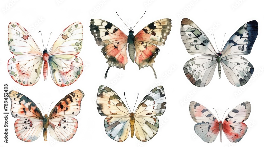 Set of four butterflies painted in different colors. Great for various design projects - obrazy, fototapety, plakaty 
