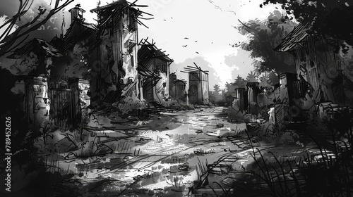 Doodle Drawing Abandoned Place Graphic Background