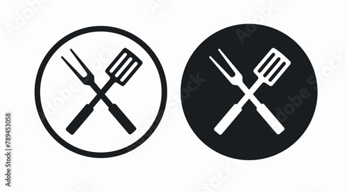 Barbecue icon. Vector black and white isolated illustration of barbecue or grill tools