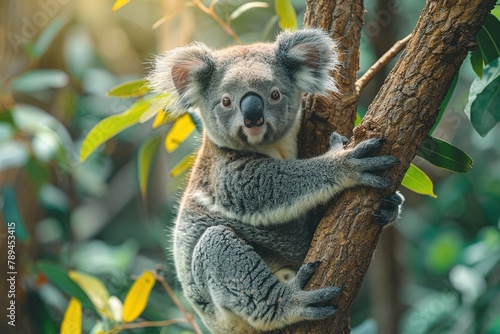 Koala bear on a branch of the tree.