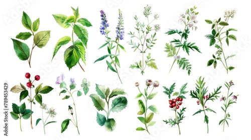 Colorful assortment of flowers and leaves, perfect for botanical themes