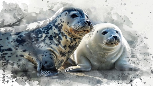 Two seals sitting side by side. Suitable for nature and wildlife concepts