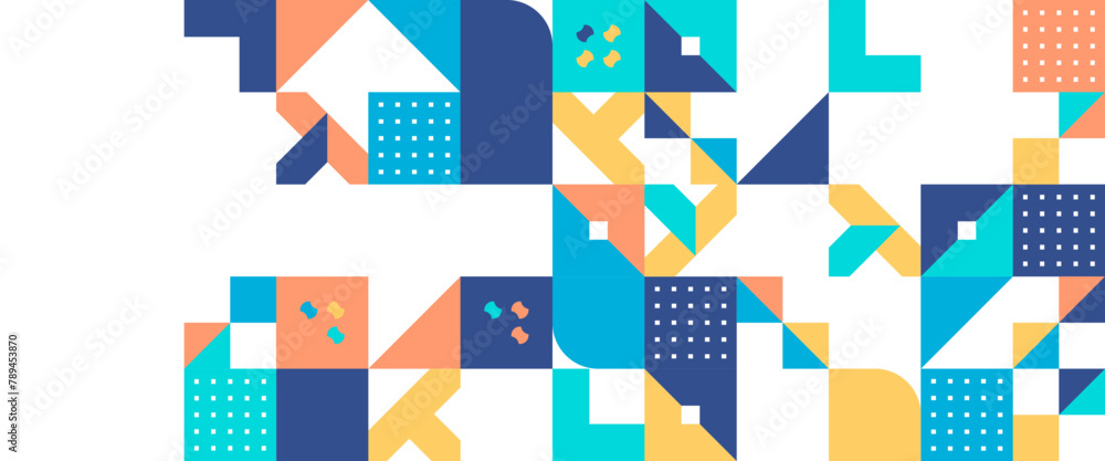 Colorful vector illustration geometric minimal pattern mosaic banner. Simple circle shapes, modern banner vector design. For web design, business presentation, website header, invitation background