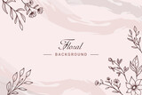Rustic floral background with hand drawn leaves and flower ornament in a pink color