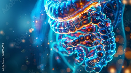 Three-dimensional illustration of a eukaryotic cell's nucleus, organelles, and plasma membrane subunits photo