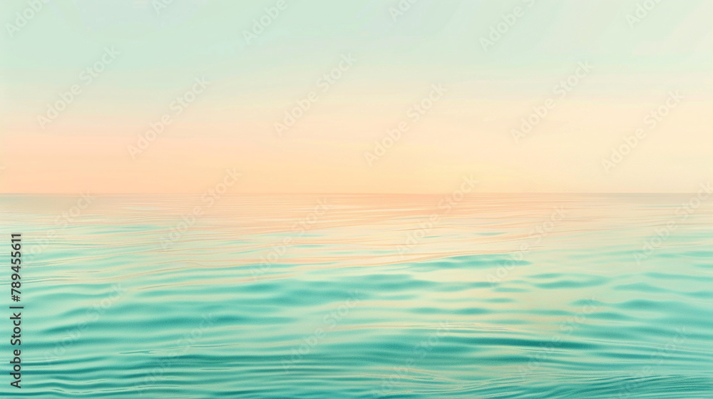 This portrayal showcases transitioning from a tranquil aquamarine to a pale peach, reflecting the gentle colors of a seaside morning. in a stunning visual representation.