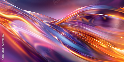 Holographic shining waves of liquid background banner. Iridescent purple and pink colors abstract wallpaper. Digital artistic raster bitmap illustration. Graphic design art. AI artwork.
