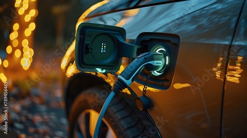 Electric Vehicle Charging Port Glowing with Eco-Friendly Promise photo