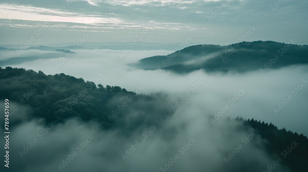 Fototapeta premium Mystical Mountains: Veiled in Ethereal Fog