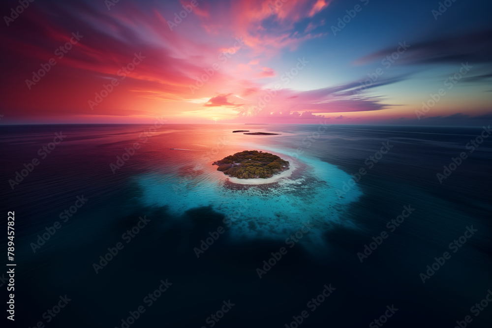 Tropical atoll island in ocean - obrazy, fototapety, plakaty 