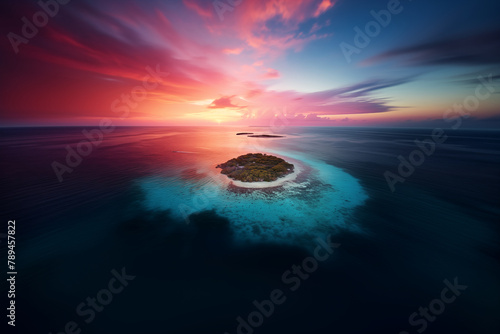 Tropical atoll island in ocean photo