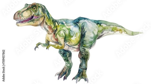 Watercolor painting of a T-Rex on a white background. Suitable for educational materials or dinosaur-themed designs
