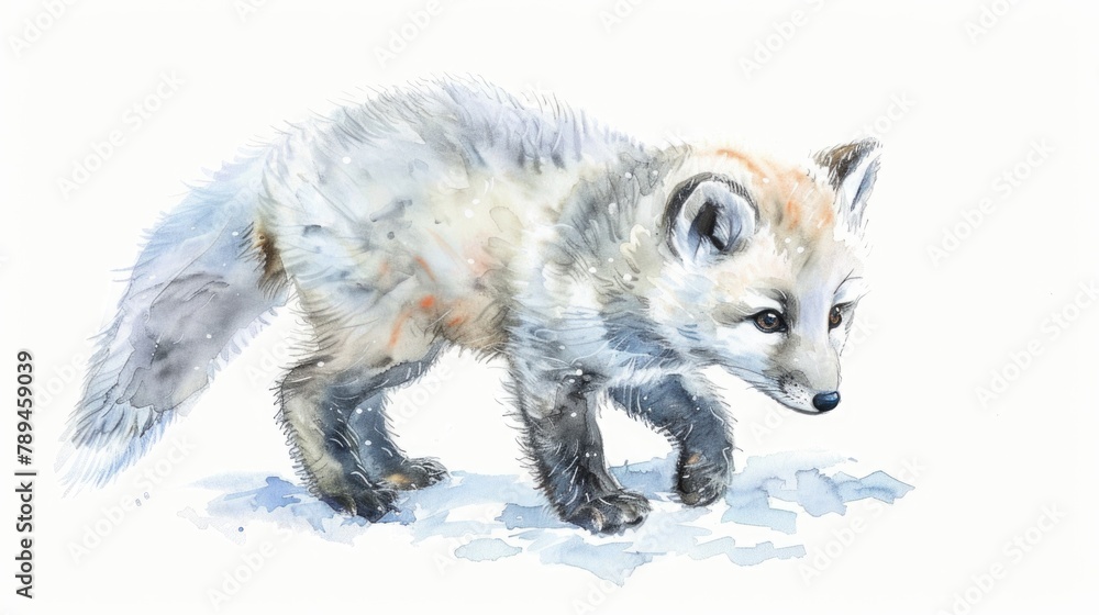 Fototapeta premium A beautiful painting of a fox in the snow. Suitable for various creative projects