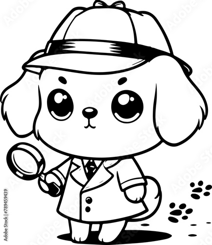 Chien ou chiot dessin animé style cartoon - manga - kawaii pour page ou livre de coloriage pour enfant. Isolé du fond, dessin au trait noir totalement transparent et prêt a colorier et ajuster. 