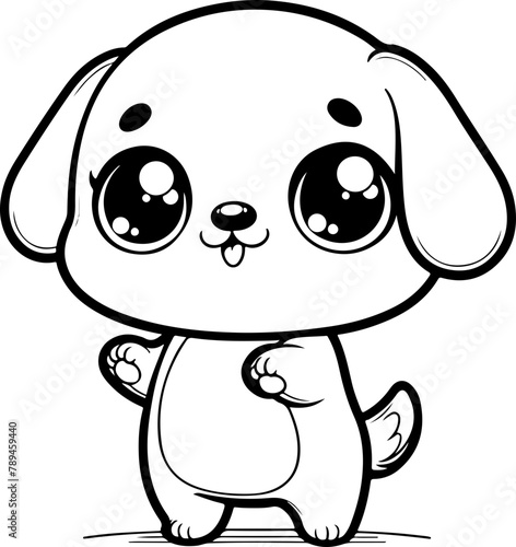 Chien ou chiot dessin animé style cartoon - manga - kawaii pour page ou livre de coloriage pour enfant. Isolé du fond, dessin au trait noir totalement transparent et prêt a colorier et ajuster. 
