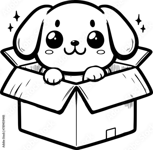 Chien ou chiot dessin animé style cartoon - manga - kawaii pour page ou livre de coloriage pour enfant. Isolé du fond, dessin au trait noir totalement transparent et prêt a colorier et ajuster. 