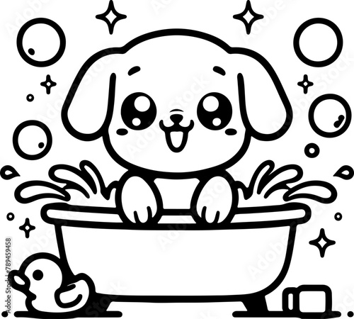Chien ou chiot dessin animé style cartoon - manga - kawaii pour page ou livre de coloriage pour enfant. Isolé du fond, dessin au trait noir totalement transparent et prêt a colorier et ajuster. 