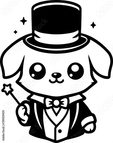 Chien ou chiot dessin animé style cartoon - manga - kawaii pour page ou livre de coloriage pour enfant. Isolé du fond, dessin au trait noir totalement transparent et prêt a colorier et ajuster. 