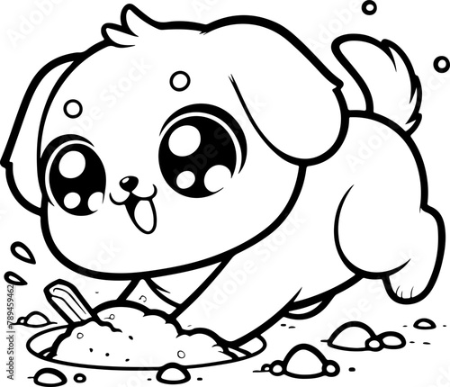 Chien ou chiot dessin animé style cartoon - manga - kawaii pour page ou livre de coloriage pour enfant. Isolé du fond, dessin au trait noir totalement transparent et prêt a colorier et ajuster. 
