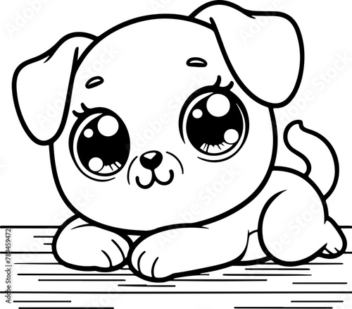 Chien ou chiot dessin animé style cartoon - manga - kawaii pour page ou livre de coloriage pour enfant. Isolé du fond, dessin au trait noir totalement transparent et prêt a colorier et ajuster. 