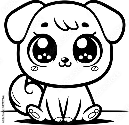 Chien ou chiot dessin animé style cartoon - manga - kawaii pour page ou livre de coloriage pour enfant. Isolé du fond, dessin au trait noir totalement transparent et prêt a colorier et ajuster. 