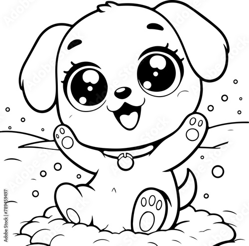 Chien ou chiot dessin animé style cartoon - manga - kawaii pour page ou livre de coloriage pour enfant. Isolé du fond, dessin au trait noir totalement transparent et prêt a colorier et ajuster. 