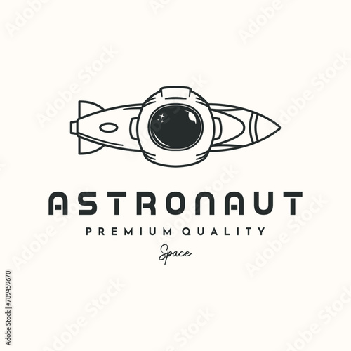 astronaut rocket line art logo vector minimalist illustration design, astronaut space logo design