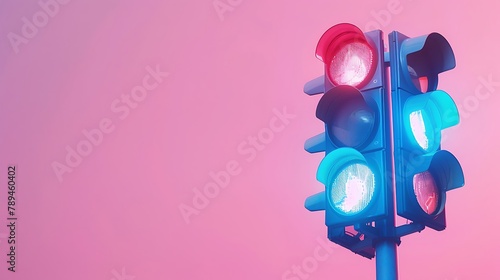 Blue Pink Traffic Light Crosswalk Highway Traffic Pedestrian Safety Crossing Stoplight Signals on pink background