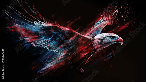 Dynamic Abstract Eagle in Flight with Streaks of Patriotic Red and Blue Colors. photo