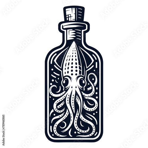 squid in a bottle illustration © Satoru Sketches