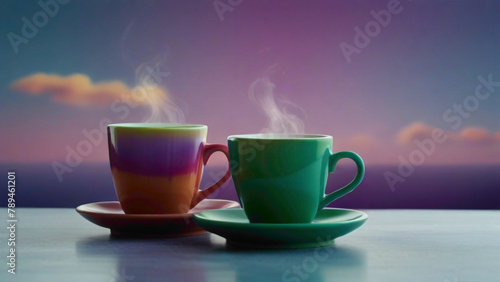 cup with unique artwork on the cup wavered background in light and dark gradient background abstract colorful luxurious background 