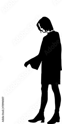 silhouette of woman walking alone with transparent background	