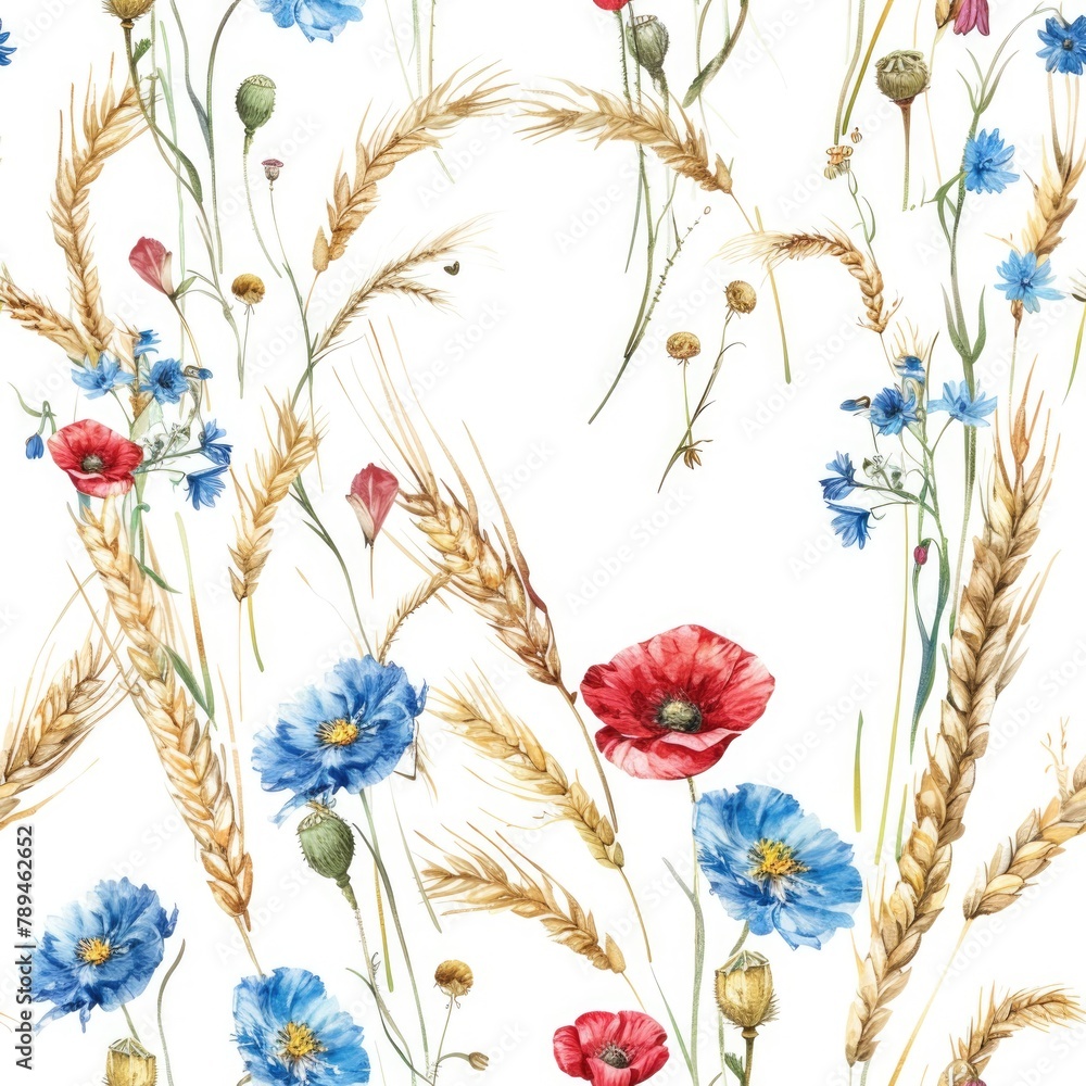Colorful bouquet of flowers and wheat, perfect for nature themed designs