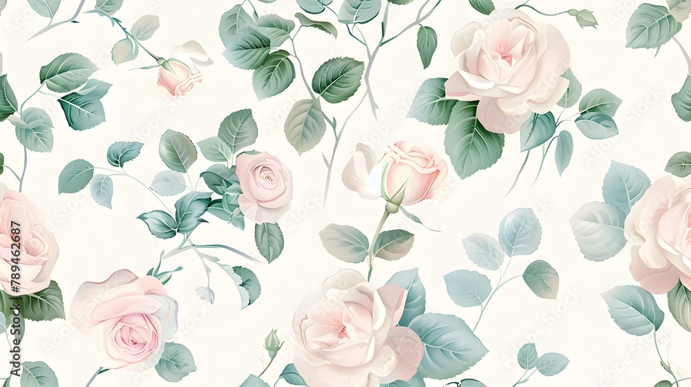 Victorian Rose Pastel Palette: Elegant Seamless Pattern for Classic Wallpaper Decor