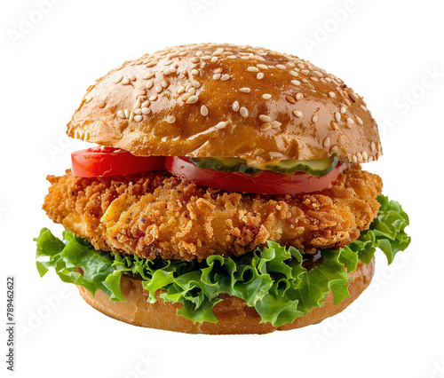 Breaded chicken sandwich isolated on transparent background