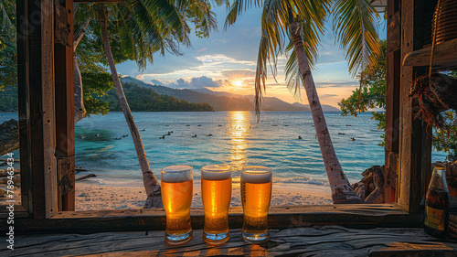 Two glasses of beer on the beach at sunset  Koh Lipe generativa IA