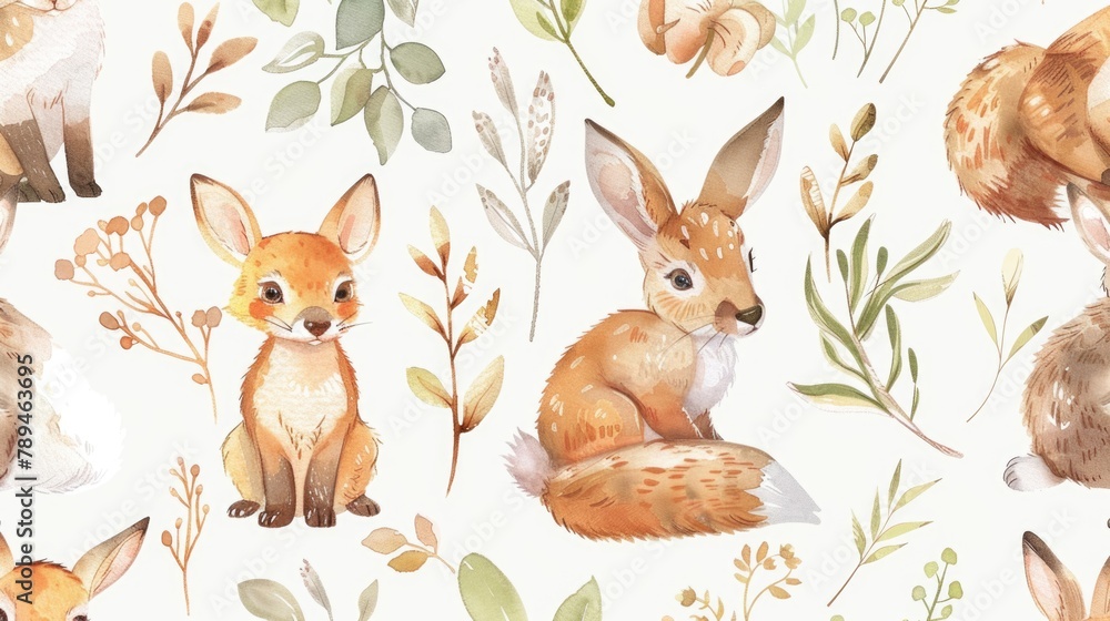Fototapeta premium A cute and colorful pattern of foxes and other animals. Perfect for children's designs or nature-themed projects