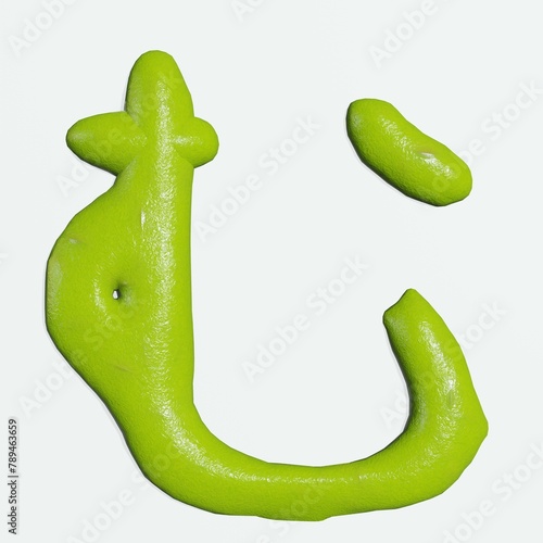 3d render of isolated wasabi japanese hiragana characters or letters on white background