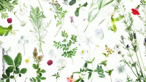 Colorful assortment of flowers on a white background. Perfect for floral designs #789464084