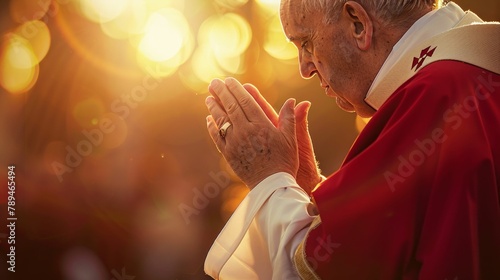 Spiritual Devotion: Clergyman in Prayer at Golden Hour. Generative ai photo