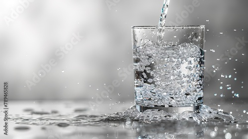 Fresh, sparkling water pouring into a glass, isolated on a white background with space for text. 