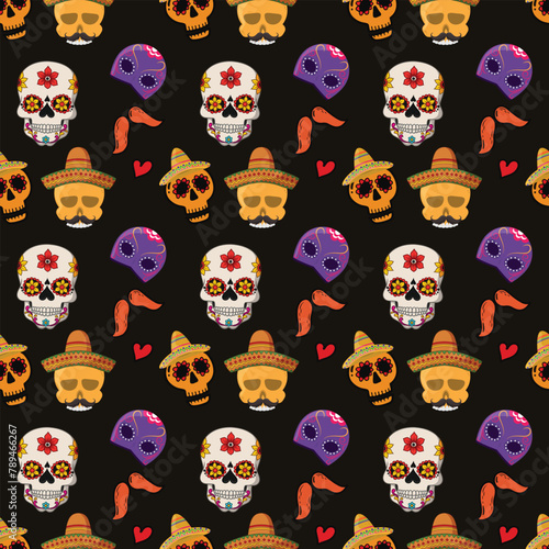 Sugar Skulls Seamless Vector Pattern Design