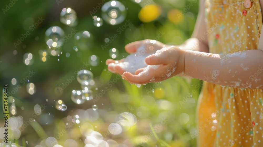 little kid hands wash with soap bubbles and rinse with clean water to prevent and stop the spread of germs after back to home, virus or covid19. Good health and good personal hygiene, virus, bacteria little kid hands wash with soap bubbles and rinse with clean water to prevent and stop the spread of germs after back to home, virus or covid19. Good health and good personal hygiene, virus, bacteria
